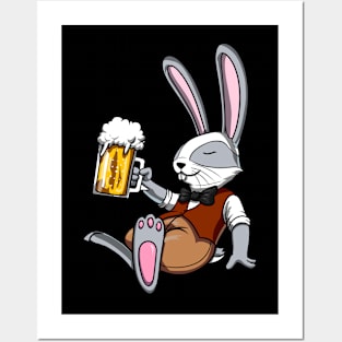 Funny Rabbit Beer Drinking Bunny Posters and Art